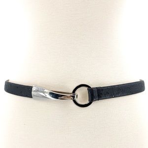 CHICOS Black Leather Silver Clasp Buckle Belt Sz S